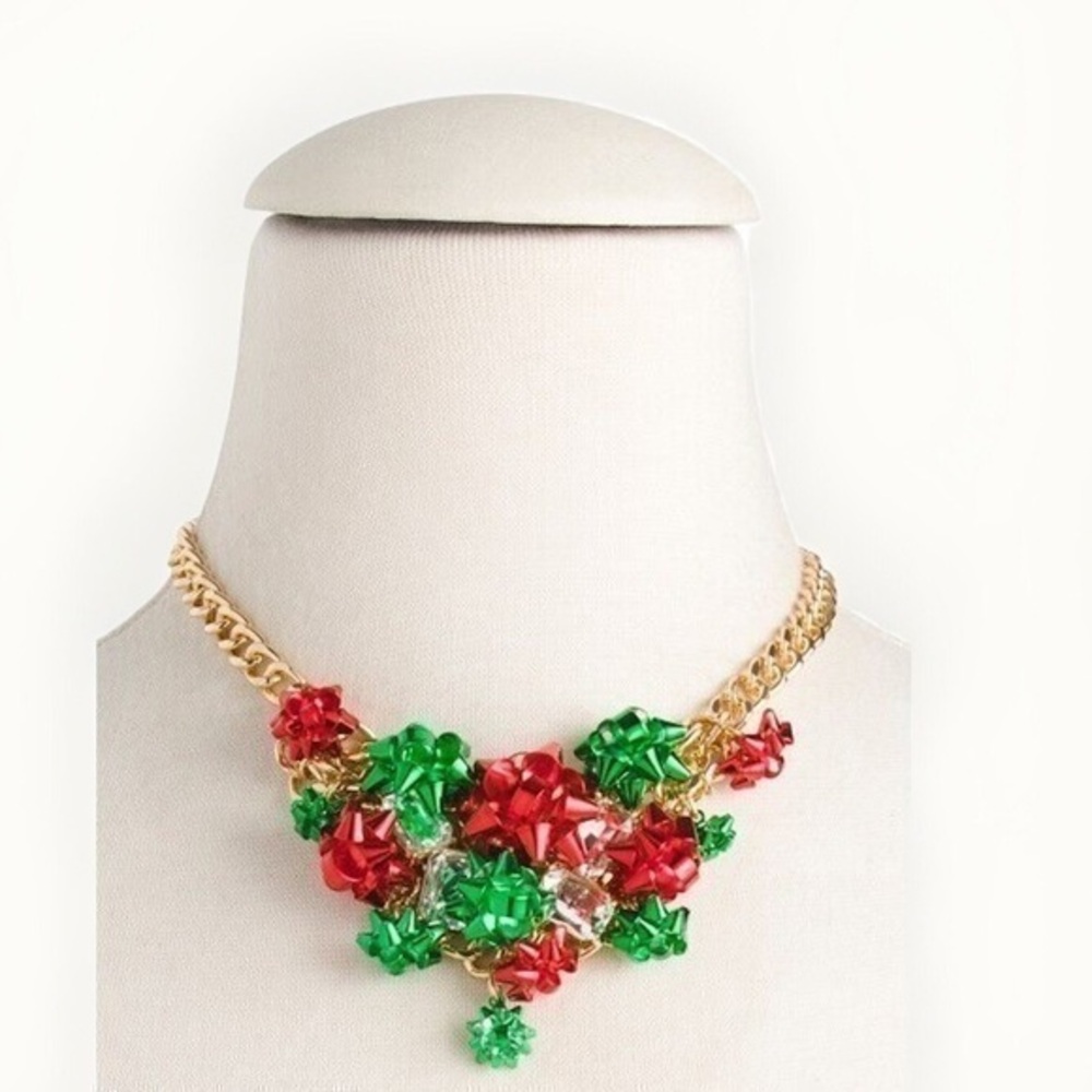Betsey Johnson Holiday Gift Bow Necklace Gold Tone